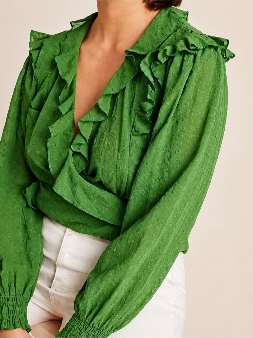 Anthropologie Maeve Laila Ruffled Eyelet Blouse Green size US 10